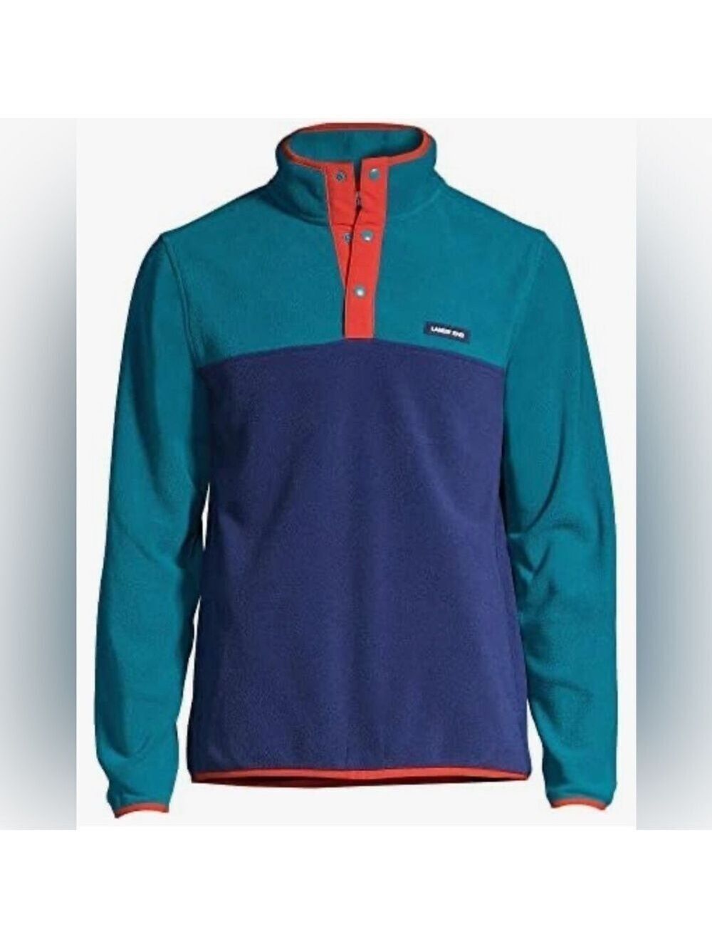 Lands' End Mens XL Snap Neck Fleece Pullover Navy/dark Peacock Colorblock